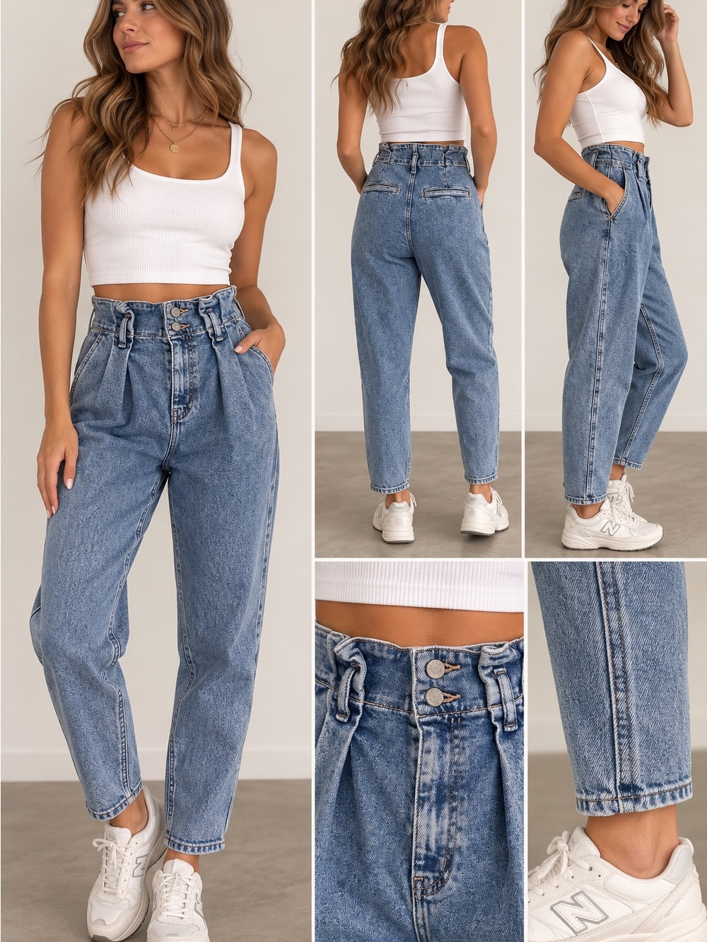 Hollister High Rise Pleated Paperbag Tapered Mom Jeans